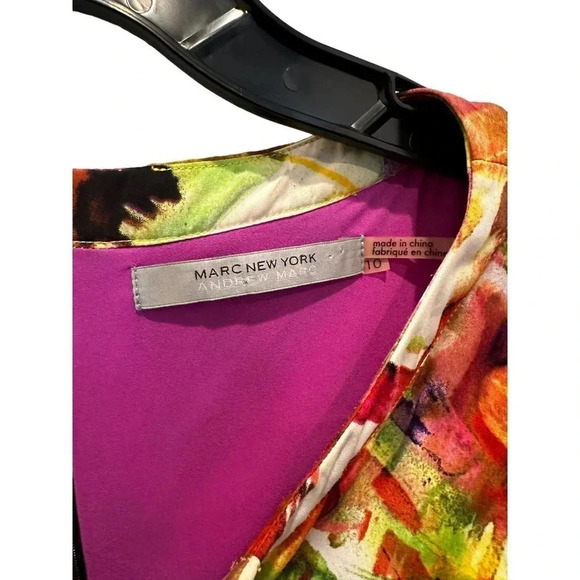 Marc‎ New York Andrew Marc Women's Multicolor Short Sleeve V-Neck Blouse Size 10 - Picture 2 of 6